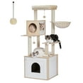 thumbnail image 2 of Pefilos 56" Modern Wood Cat Tree for Indoor with Litter Box Enclosure and Cat Condo, Large Cat Tree Tower, Beige, 2 of 7