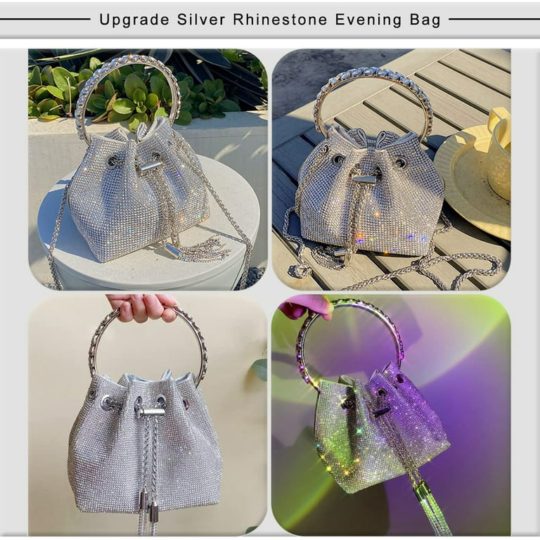 2022 Upgrade Rhinestone Evening Bag Silver Purse Sparkly Diamond Silver  Clutch Purses for Women Party Club Wedding