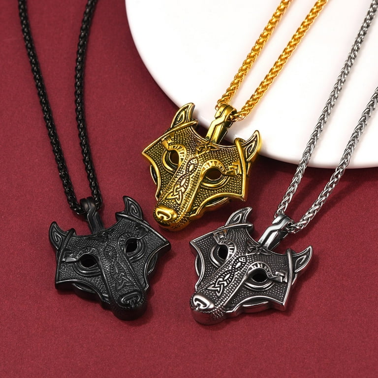 FaithHeart Viking Wolf Head Necklace for Men Norse Pendant Charms Celtic  Amulet Jewelry Gift 