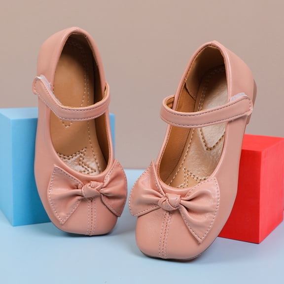 XIMIN Girls Square-Toe Mary Jane Flats with Bow Front Adjustable Strap Soft Non-Slip Sole Cute Comfortable Dressy Flats for Parties Weddings (Pink, 9-9.5 Years)