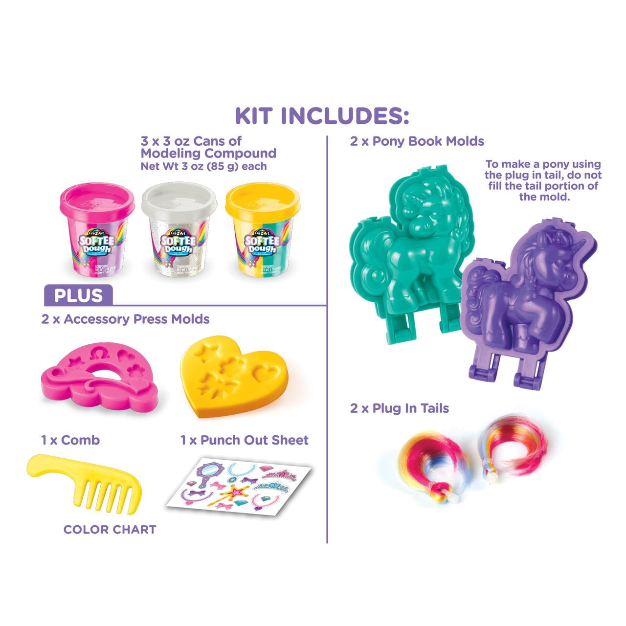 Cra-Z-Art Softee Dough Princess Ponies & Unicorn, 1 Multicolor Dough Kit, Child Ages 3 and up