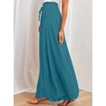 thumbnail image 5 of Women Casual High Waist Spring Fall Solid Color Long Wide Leg Pants Casual with Pockets Blue & Green S, 5 of 8