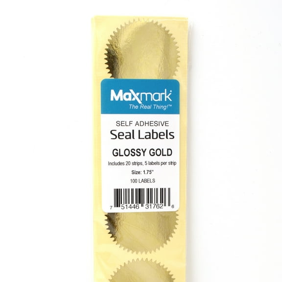 MaxMark 1.75" Self Adhesive Glossy Gold Seal Labels for Certificates, Notary Embossing Seals - 100 Count