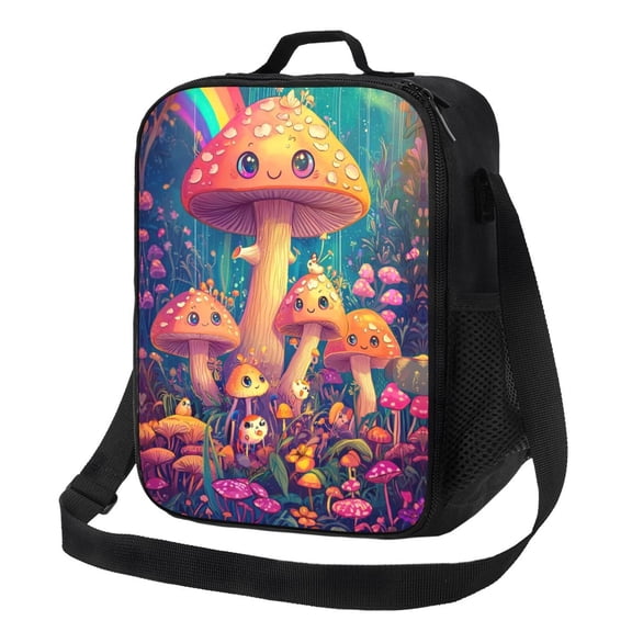 Cute Colorful Mushroom Lunch Bag Reusable Lunch Box Insulated Tote Bag with Adjustable Shoulder Strap