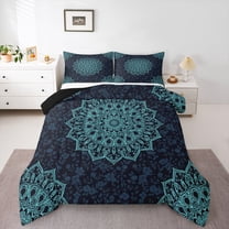 Manfei Female Men Blue Mandala Bedding Comforter Set 2pcs,Exotic Style Twin Comforter Sets Microfiber,Bohemian Hippie Flower Breathable Bedding Set,Microfiber Bedroom Decor,Reversible