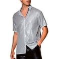 thumbnail image 5 of INSPIRE CHIC Sequins Shirts for Men's Retro Button Down Short Sleeve Party Glitter Shirt S Silver, 5 of 6