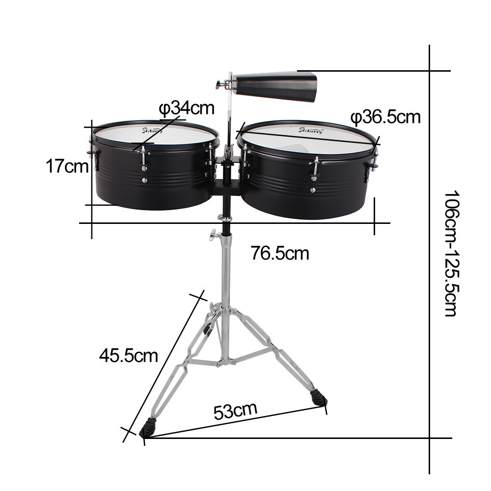 Percussion 13" & 14" Timbales Drum Set w/ Stand and Cowbell for Beginner Student