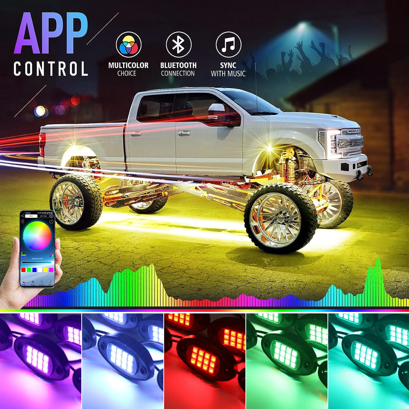 Yiyasu LED Exterior Decorative Lights fits Truck Underbody RGB Long-Term Durability 12 Piece