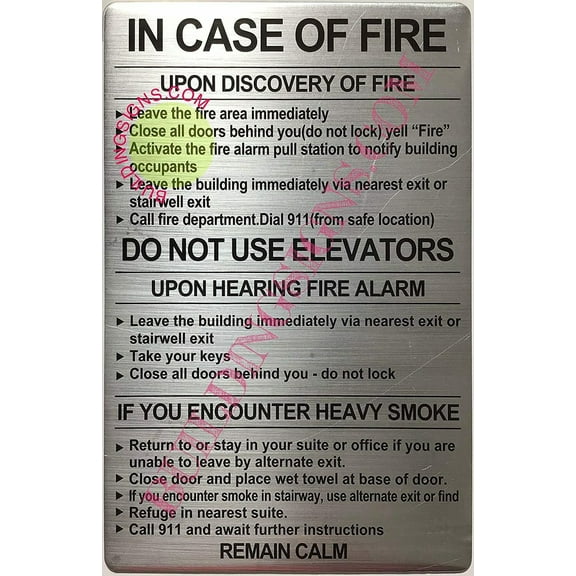 Door fire Notice Sign/Hotel fire Door Sign, School fire Door Sign (Brush Aluminium, Size 8.5x5.5 inch, Double Sided Tape) (ref-2201)