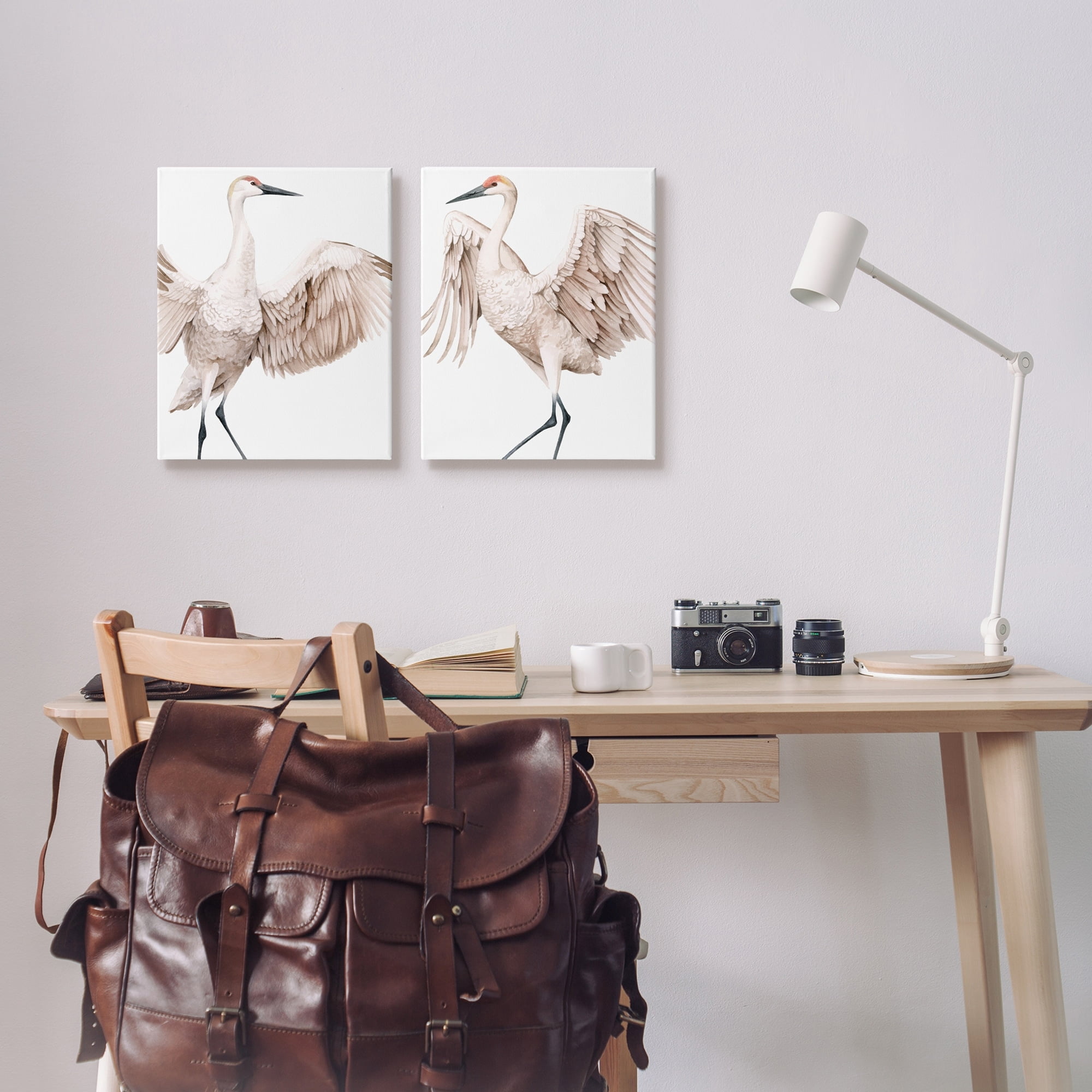 Stupell Industries Simple White Crane Birds Standing Open Wings Illustration, 16 x 20, Design by Grace Popp