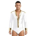 thumbnail image 5 of Mens Metallic Shiny Rhinestones Latin Tuxedo Leotard Bodysuit Gymnastics Figure Skating Samba Ballroom Jazz Dance Body Tops, 5 of 7