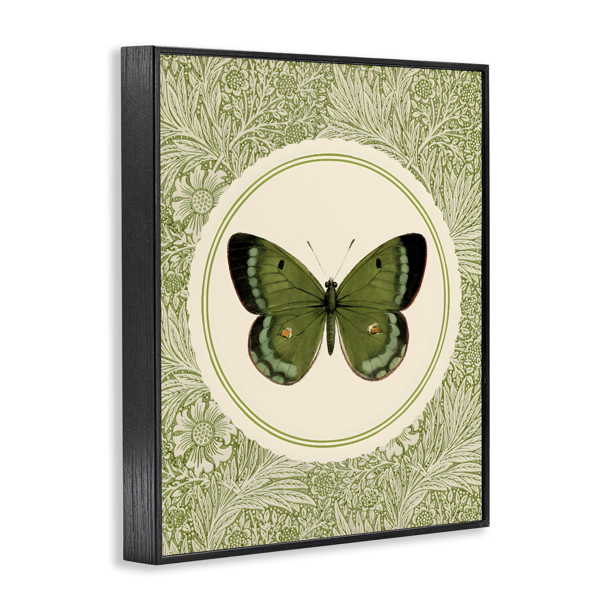 Stupell Industries Green Butterfly Botanical Medallion Black Framed Giclee Art, design by LSR Design Studio