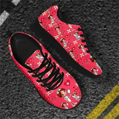 

2024 Fashion Women s Nurse Sneakers Cute Nurse Medical Healthcare Pattern Lace-up Flats Casual Nursing Footwear Hot