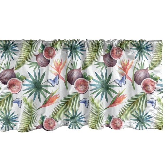Ambesonne Watercolor Window Valance, Illustration of Whole or Sliced Figs and Palm Leaves Aloha Vibes, Curtain Valance for Kitchen Bedroom Decor with Rod Pocket, 54" X 12", Multicolor