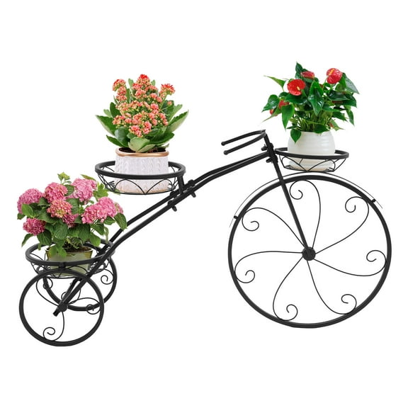 Large Bicycle Plant Stand Metal Flower Pot Cart Holder Patio Stand Bike Plant Stand Outdoor Garden Decoration Plant Lover Gifts for Women（Black）