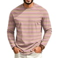 thumbnail image 3 of GrmtClth Shirts for Men Lightweight Striped Long Sleeve Crew Neck Pullover Multi Color Retro Street Leisure Shirts Pink XL, 3 of 5