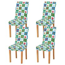 Yayeee 4 Pack Dining Chair Covers Stretch Parson Chairs Slipcovers Seat Protector, Christmas Dog Paws Pattern