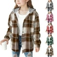 thumbnail image 3 of Atogsazn Girls Plaid Shacket Jacket Kids Casual Button Down Long Sleeve Fleece Lined Coat Fall Winter Clothing Green 6-7Years Fashion, 3 of 3