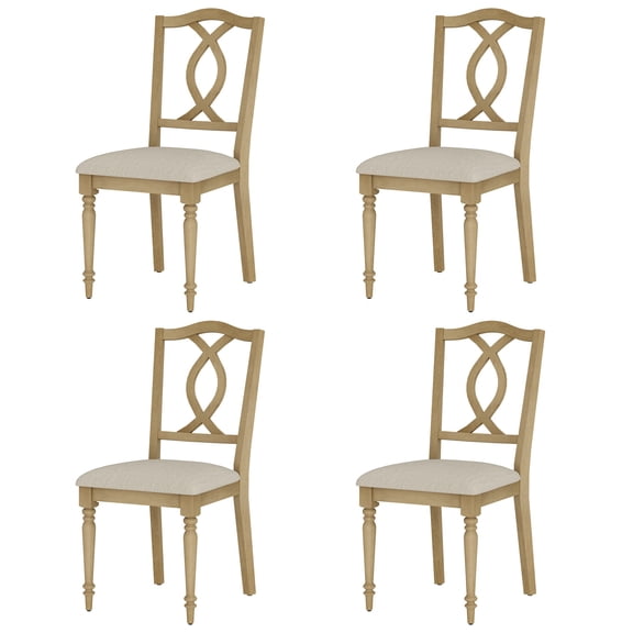 Set of 4 Dining Chairs with Cross-Back & Upholstered Seat, Oak