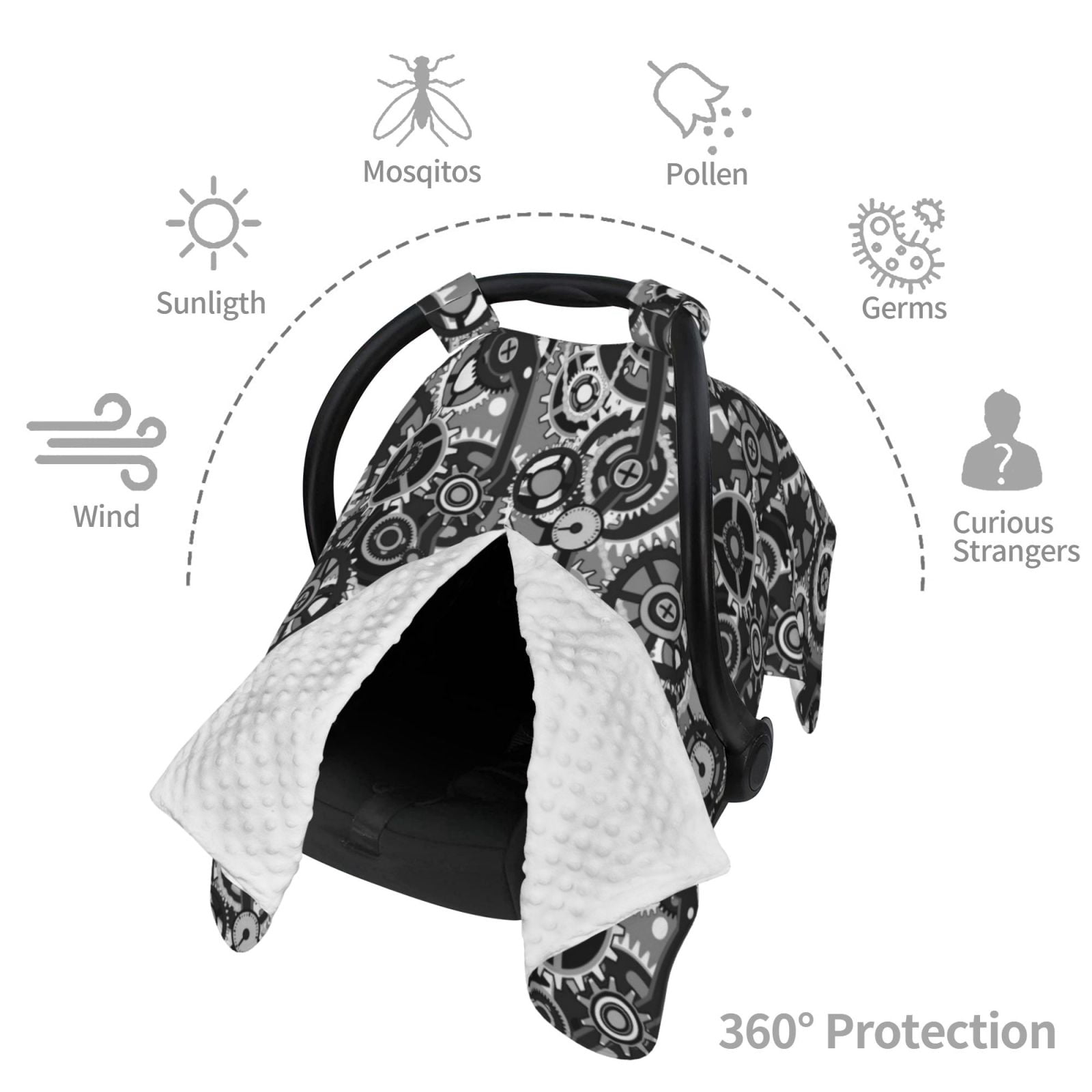 Car Seat Cover Baby - Traditional gear Pattern Breathable Infant Car Seat Cover for Baby Carseat, Lightweight Comfort Baby Essentials Must Haves Newborn Stuff for Girl Boy