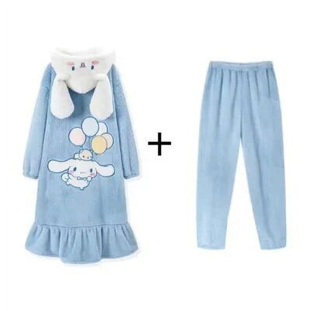 Pijama Kawaii Sanrio Kuromi de felpa para mujer, conjunto de Bata de dibujos animados de Anime, ropa de casa con capucha, bata de felpa, Cinnamoroll My Melody