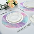 thumbnail image 4 of 15.4" Round Placemat Set of 1 Polyester Fabric Place Mats Non-Slip Dining Kitchen Table Mats for Kitchen Party Decor Pastel Pink Marble Texture, 4 of 5