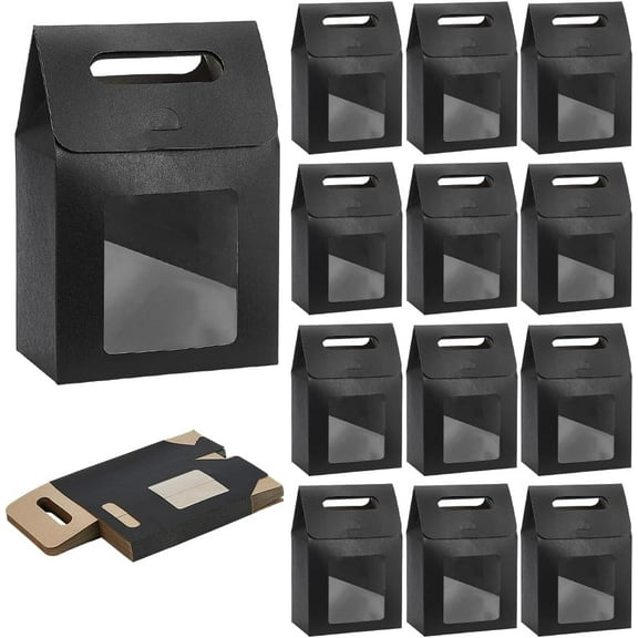 Goodies Boxes 24pcs Gift Boxes with Window Candy Treat Box Paper Box Black Gable Conatiner