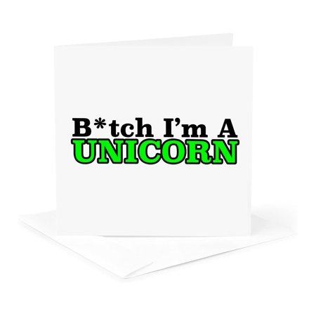 3dRose, Btch Im A Unicorn Green, 1 Greeting Card with envelope