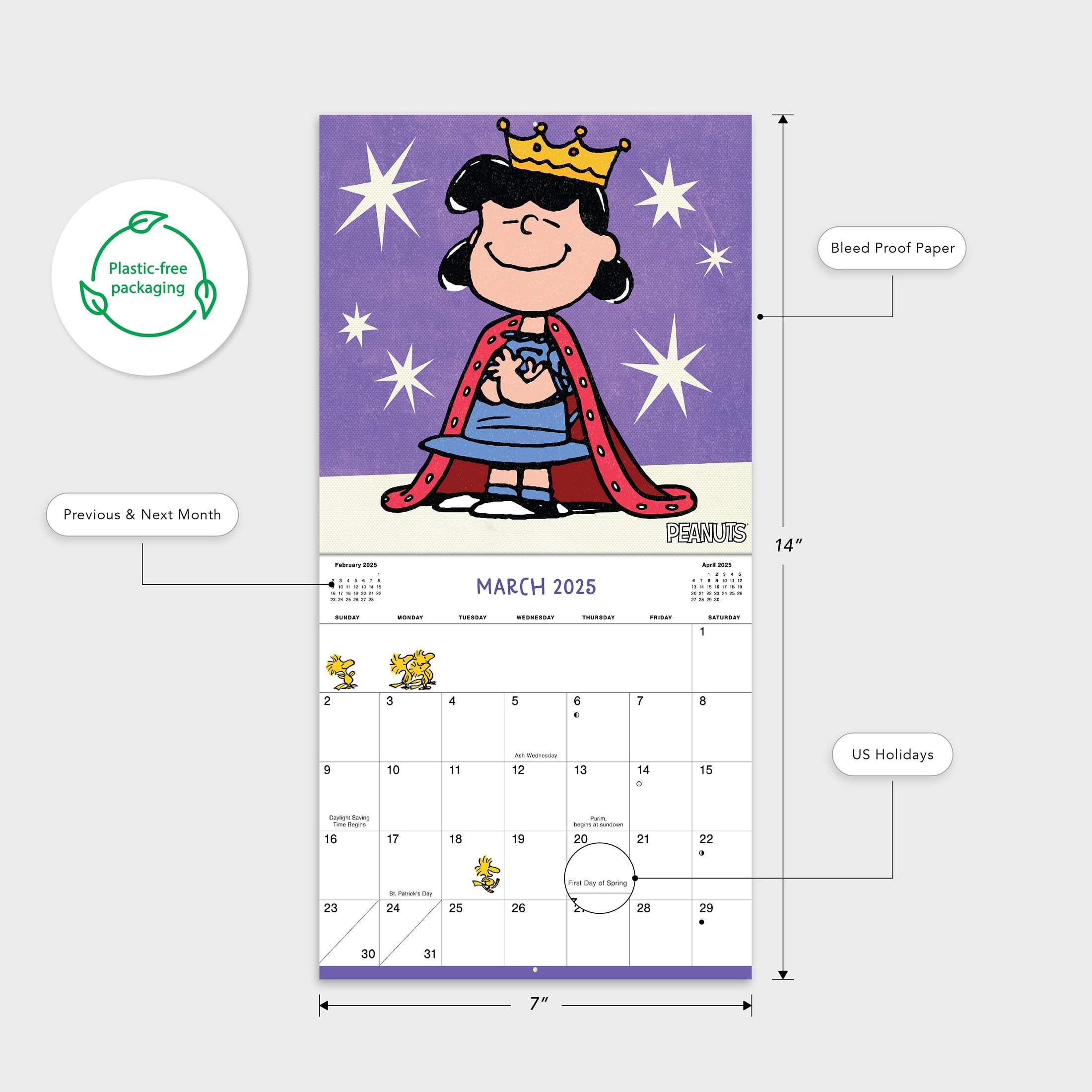 2025 Mini Wall Calendar - Peanuts - 7"x7" by Dayspring