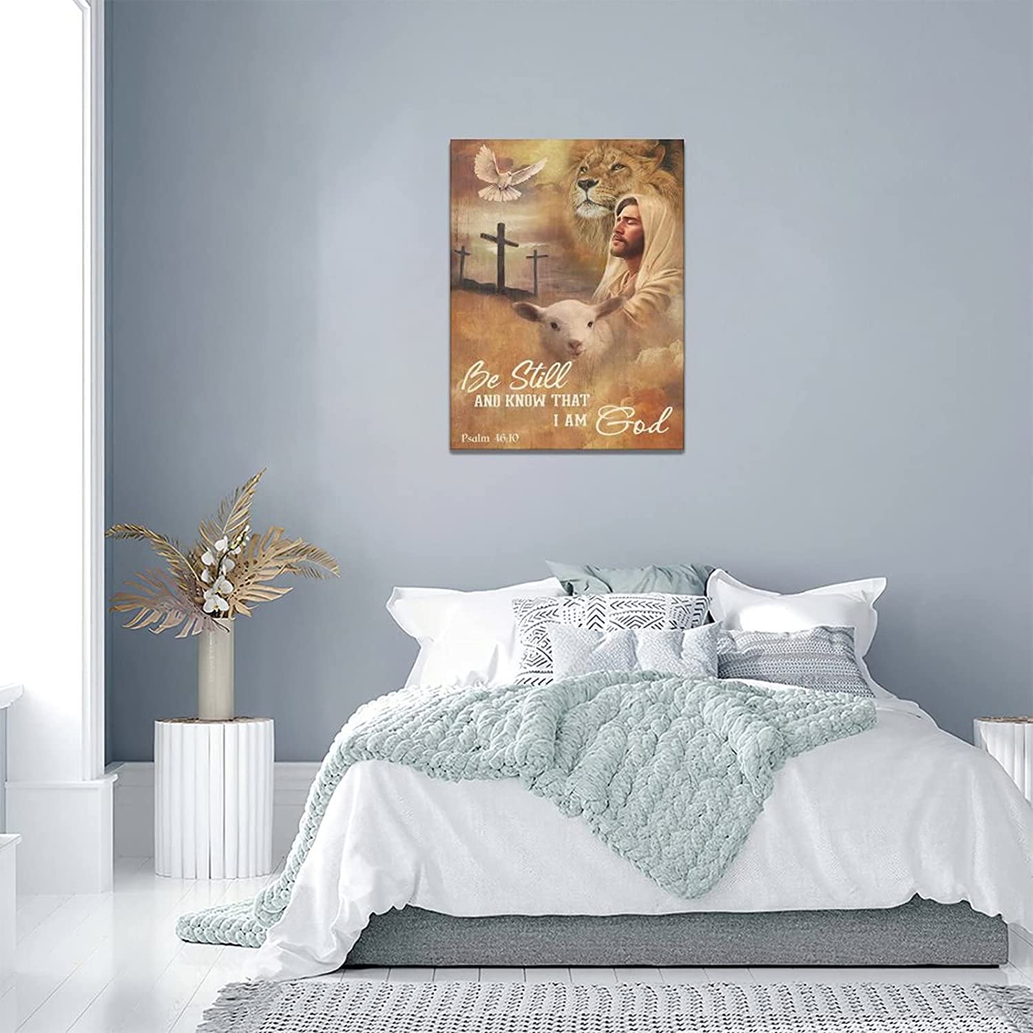 Jesus and Lion Canvas Wall Art Lion of Judah Wall Decor Christian Lion Lamb  Dove Cross Jesus Pictures for Wall Prints Inspirational Painting Modern  Religious Home Artwork Decor 12"x16"