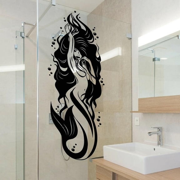 Bathroom Bath Wall Decal Mermaid Girl Bathroom Decor Vinyl Stickers Waterproof Glass Door Wall Decoration 42x109cm