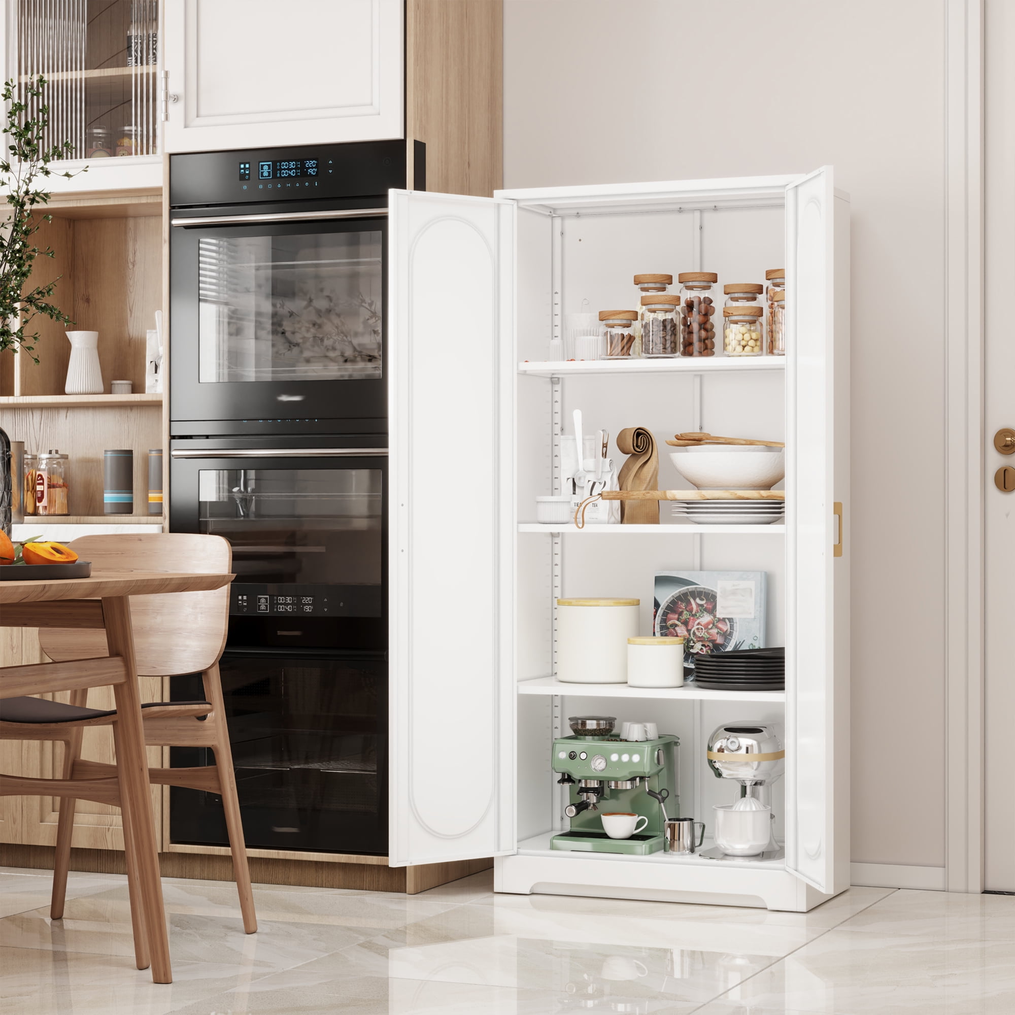 Polup 60'' Tall Modern Pantry Kitchens Cabinet with Doors Adjustable Shelves White