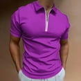 thumbnail image 2 of Purple Men Zipper T-shirt Summer Casual Short Sleeve T-shirt Top, 2 of 7