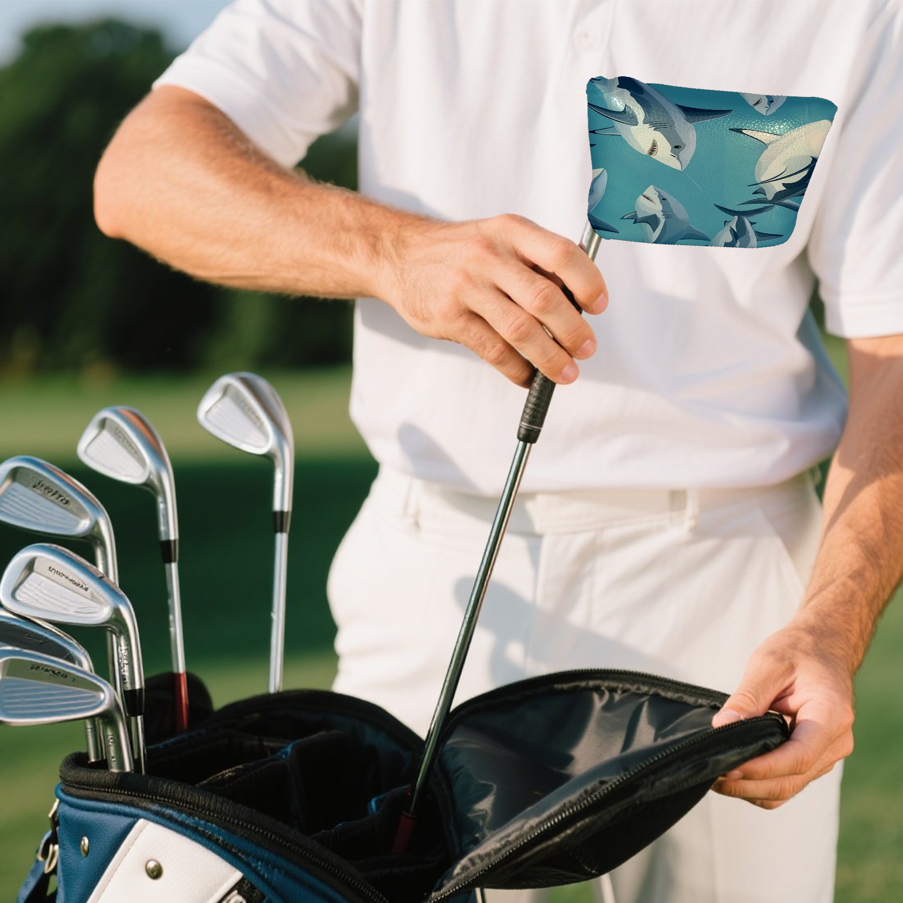 Golf Mallet Putter Cover Premium Leather Golf Putter Head Cover with Magnetic Closure, Golf Cover for Men and Women Ocean Pattern