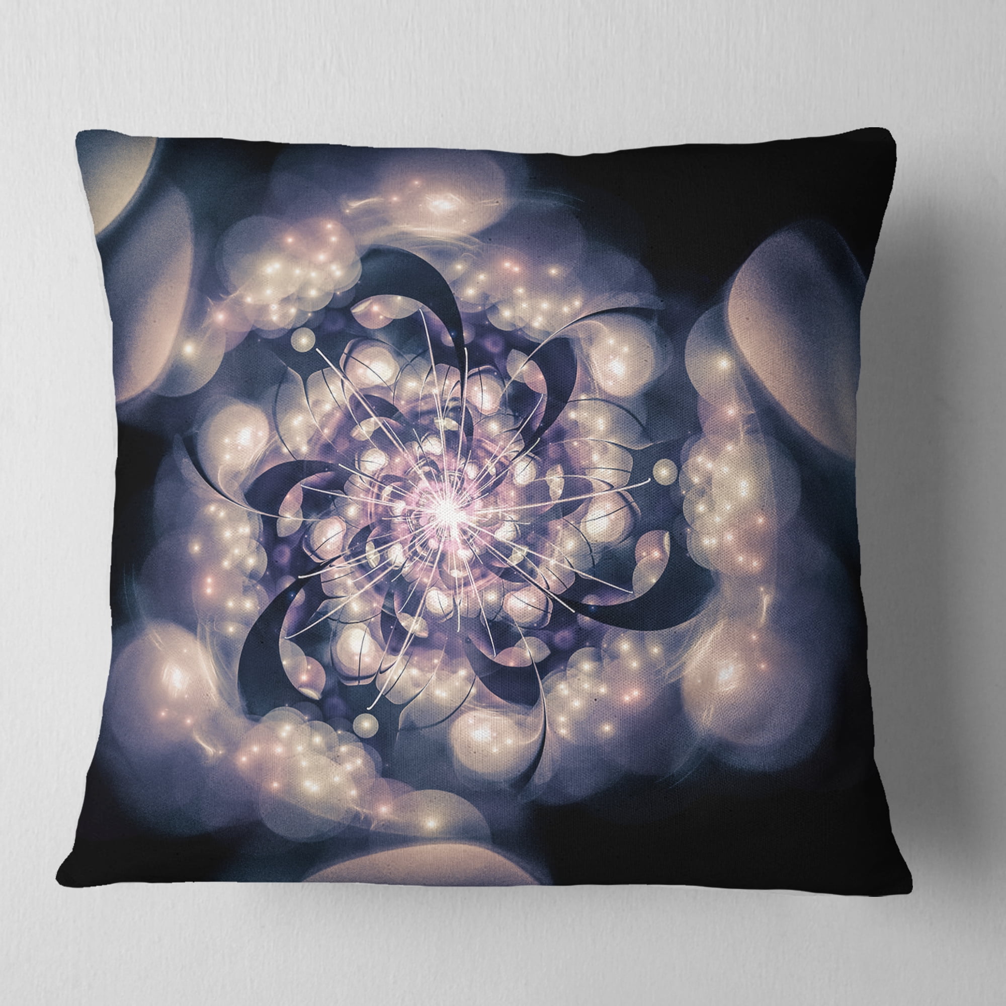 Designart Black White Fractal Flower in Dark - Floral Throw Pillow - 18x18