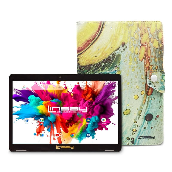 LINSAY 10.1" Octa Core 4GB RAM 128GB Storage Android 13 Tablet with case Space Marble