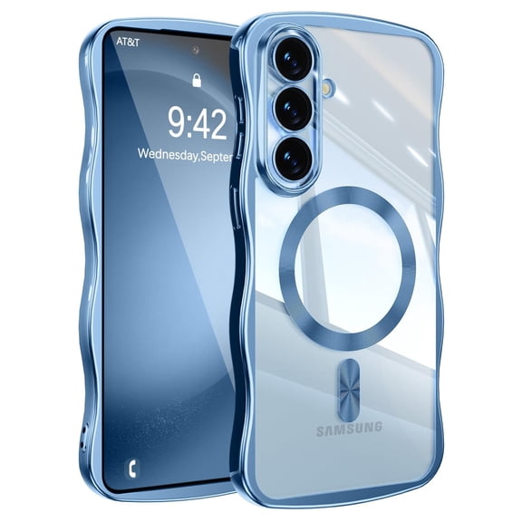 Dteck Magnetic Case for Samsung Galaxy S24 ,Shockproof Wavy Clear Case Compatible with Mag Safe Electroplated TPU Cover for Samsung Galaxy S24 ,Blue