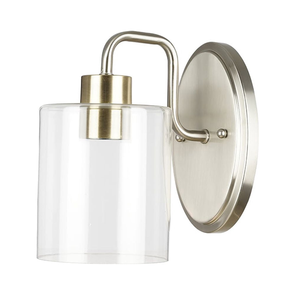 Cresswell Lighting 5.5" Modern Brushed Nickel Metal 1-Light Bath Vanity Wall Sconce with Clear Glass Shade