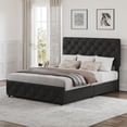 thumbnail image 1 of Ourlova Full Size Bed Frame with 4 Storage Drawers and Adjustable Headboard Linen Upholstered Platform Bed Frame Diamond Stitched Button Tufted No Box Spring Needed Black, 1 of 6