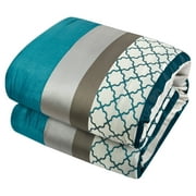 Nanshing Avalon 8 Piece Trellis Moroccan Print Comforter Set, Teal/Grey, King