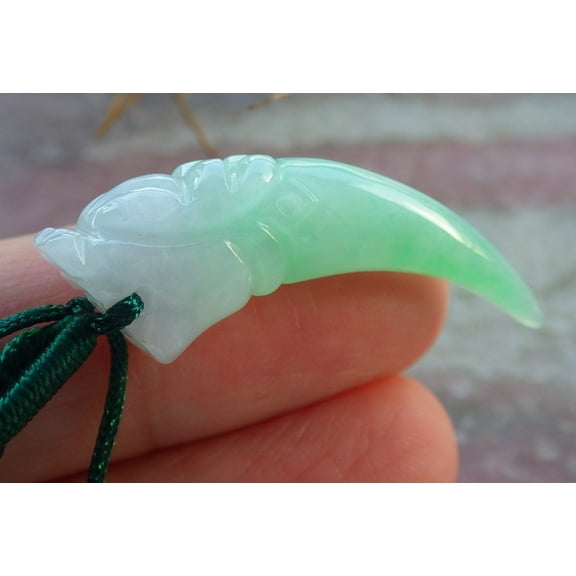 Certified Icy Green Burma Natural A Jade jadeite Pendant Dragon tooth Necklace 667653 TN