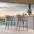 thumbnail image 3 of PURPLE LEAF Outdoor Counter Height Bar Stools Set of 2 Patio Wicker Modern High Bar Chairs Metal Barstools with Backs and Ergonomic Armrest for Balcony Garden Indoor Kitchen Island, Light Gray, 3 of 9
