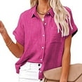 thumbnail image 4 of nerohusy Plus Size Linen Shirts for Women Button Down Shirts Short Sleeve Cotton Linen Collared V Neck Casual Work Gauze Blouses 2025 Hot Pink,S, 4 of 8