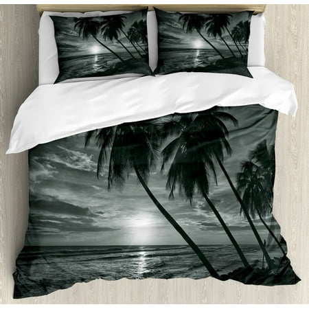 Tropical Duvet Cover Set Coconut Palm Trees On Beach Bend By The