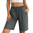 thumbnail image 3 of SOFTCCLO Running Shorts for Women Solid Color Athletic Fitness Knee Shorts Elastic Drawstring Pocket Casual Womens Shorts Dark Gray L, 3 of 7