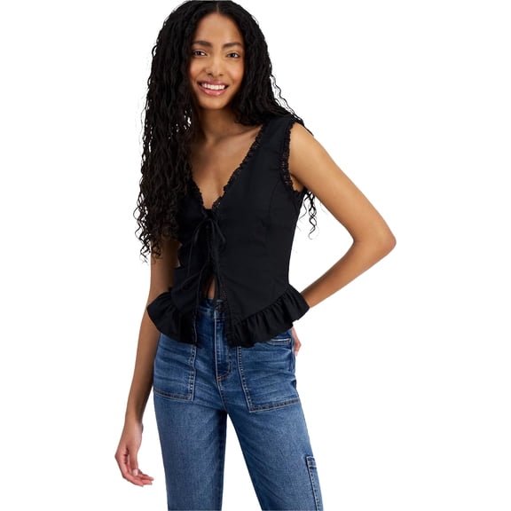 Self Esteem Womens Corset Peplum Blouse, Black, Juniors, X-Small