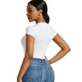 thumbnail image 6 of Women's Short Sleeve Bodysuit Round Neck Casual Stretchy Basic T Shirt Bodysuit Slim Fit Thong Jumpsuit, 6 of 6