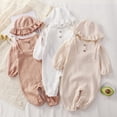thumbnail image 3 of URMAGIC 0-24 Months Newborn Infant Baby Girl Outfit Clothes Toddler Solid Cotton Long Sleeve Bodysuit Romper With Hat 2PCS Jumpsuit Set, 3 of 4