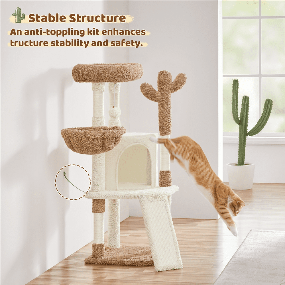Renwick 42" Height Cactus Cat Tree with Scratching Posts and Platform, Beige/Brown