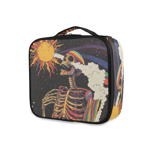 FORMRS Travel Makeup Bag Large Capacity Train Case Cosmetic Organizer with Adjustable Dividers, Colorful Skeleton with Cloud
